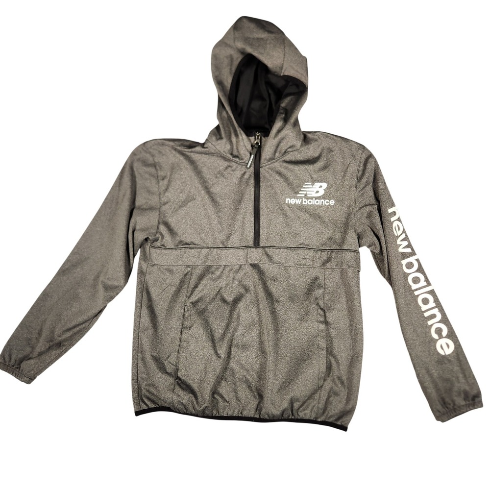 New Balance Windbreaker Jacket Mens Small Gray Excellent Quarter Zip Hooded